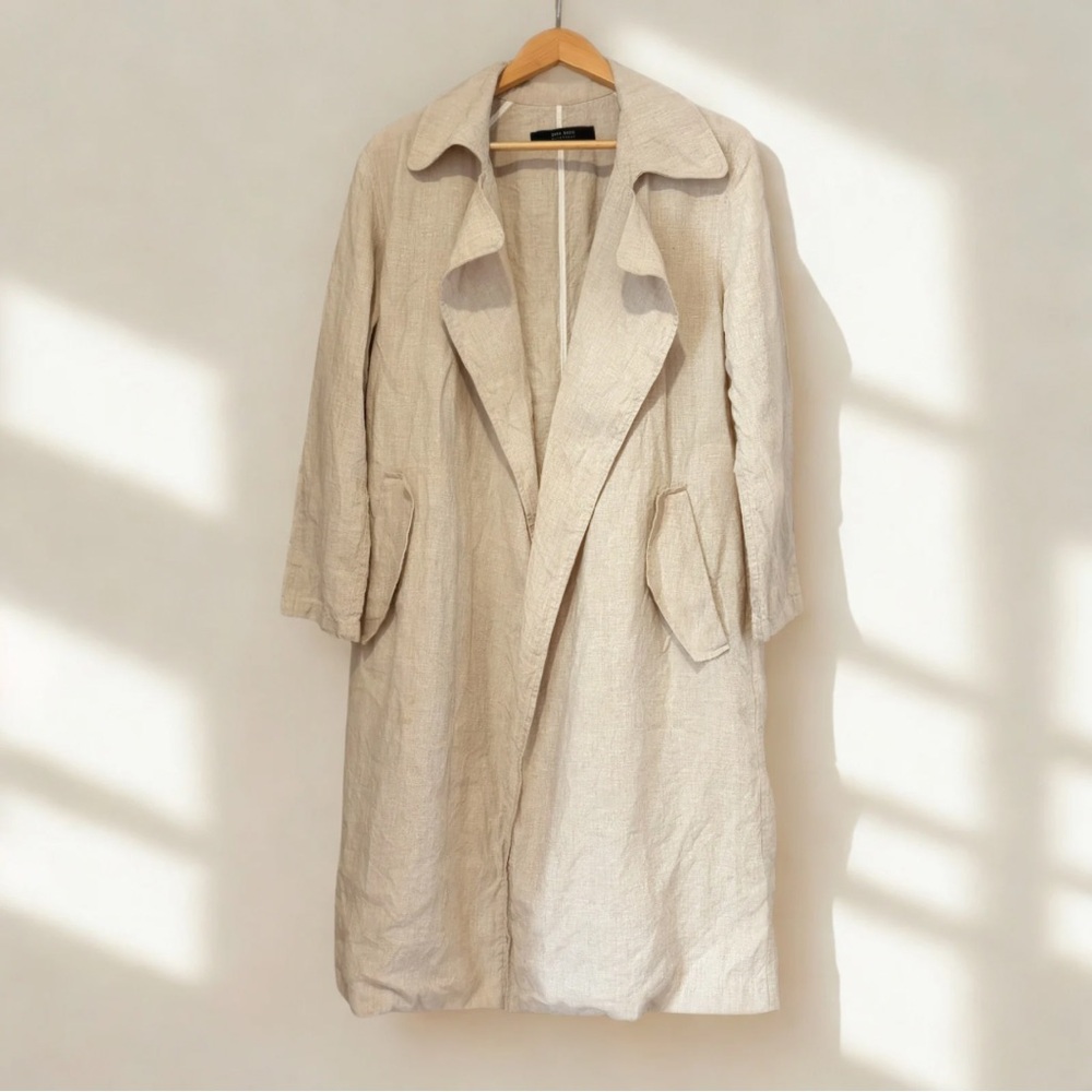 🐒 Zara Basic Linen Blend Draped Trench Style Coat